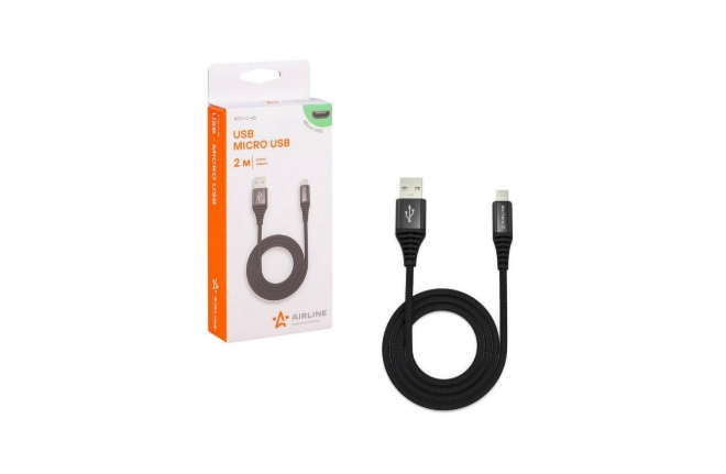Кабель "AIRLINE" USB-MICRO USB (черный/нейлоновый) 2м ACH-C-46