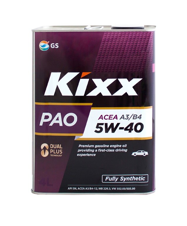 Масло моторное "KIXX" синтетическое PAO API SN/CF, ACEA A3/B4 5W-40 4л