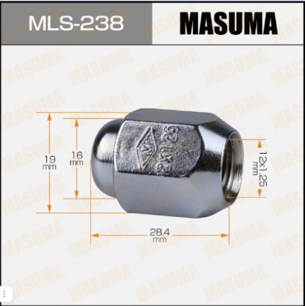 Гайка колеса "MASUMA " M12x1.25x28.4 мм под ключ 19 мм MLS-238
