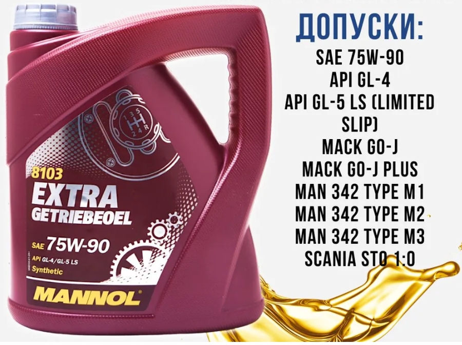 Масло трансмиссионное "MANNOL" синтетическое EXTRA GETRIEBEOEL GL-4/GL-5 75w90 4л