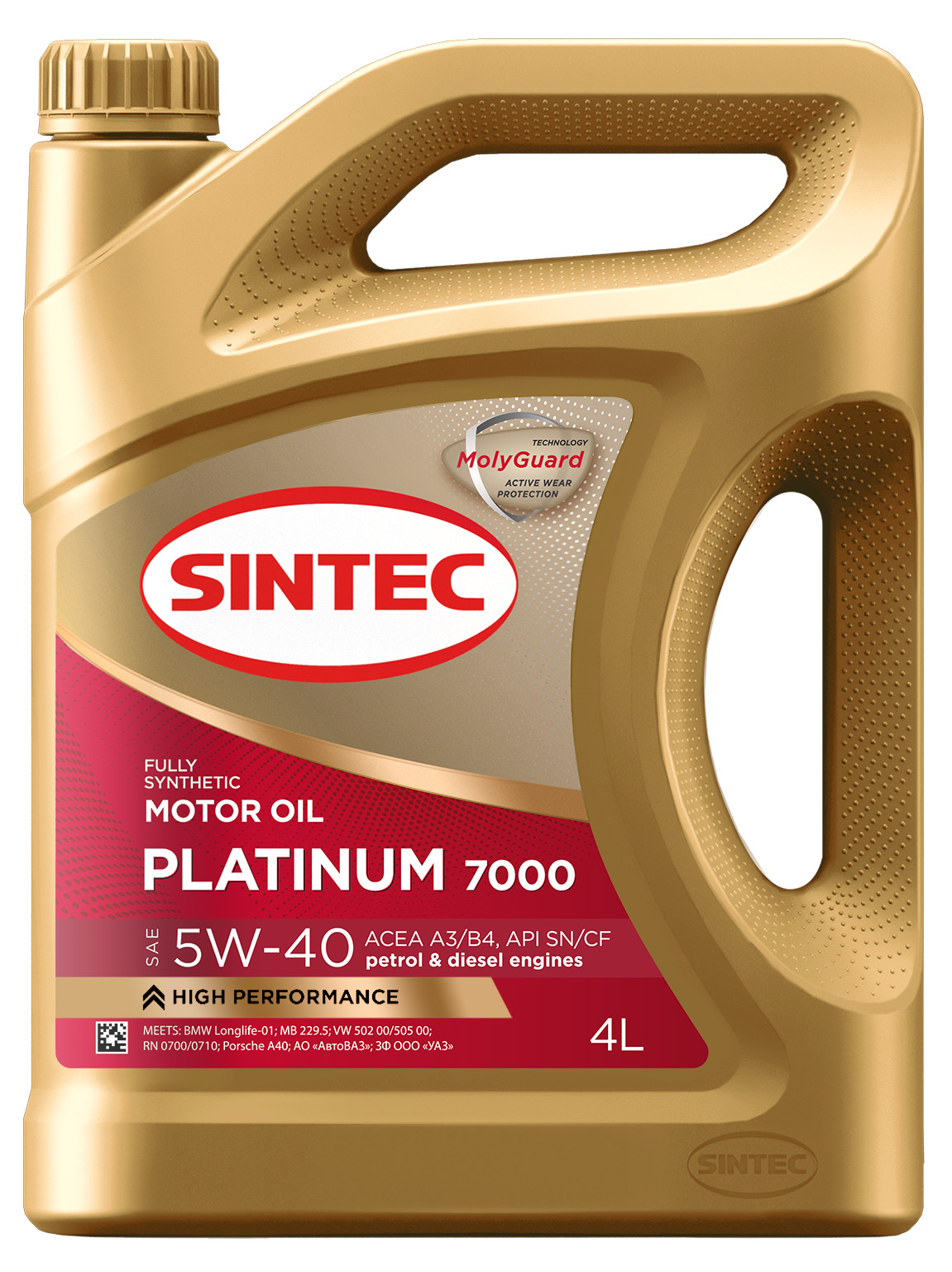 Масло моторное "SINTEC" синтетическое PLATINUM 7000 SN/CF ACEA  A3/B4 5W-40 4л