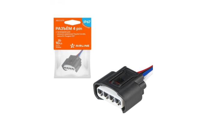 Разъем "AIRLINE" 4pin с проводами для катушки зажигания TOYOTA/LEXUS/PEUGEOT AECC079