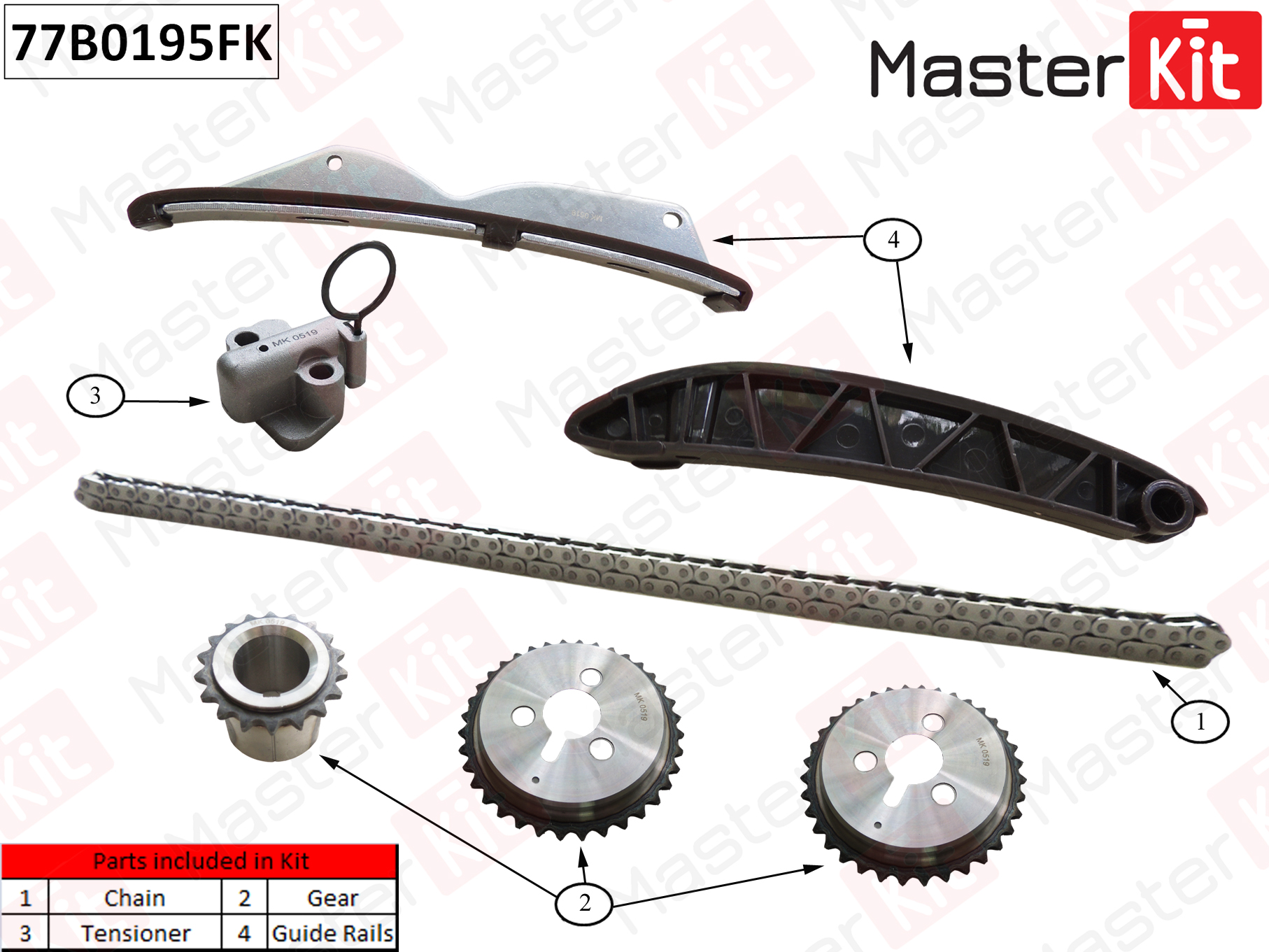 Комплект цепи ГРМ "MASTER KIT" CHEVROLET AVEO/SPARK 77B0195FK