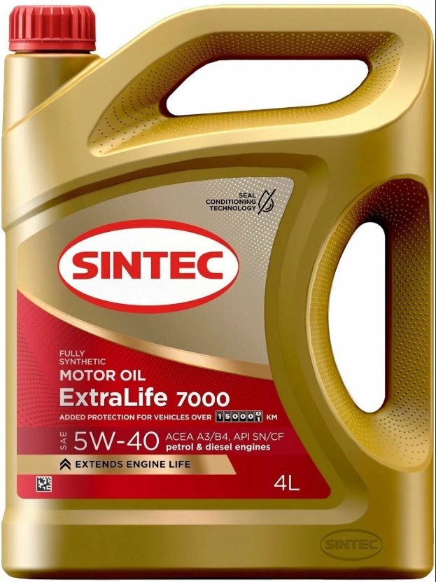 Масло моторное "SINTEC" синтетическое EXTRALIFE 7000 SN/CF A3/B4 5W-40 4л